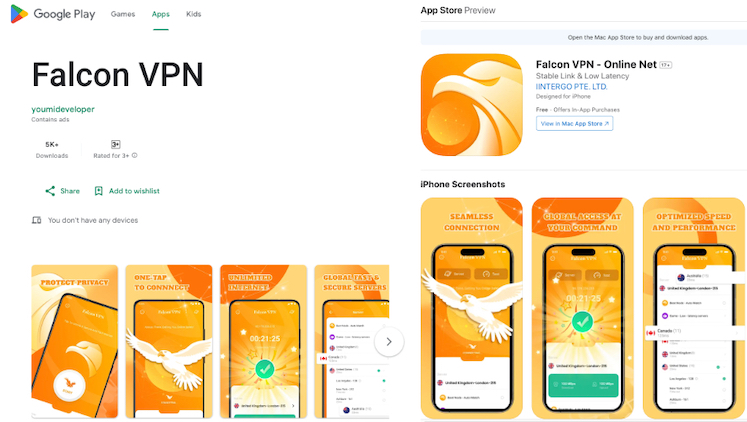 Falcon VPN with SOCKS5 proxy support