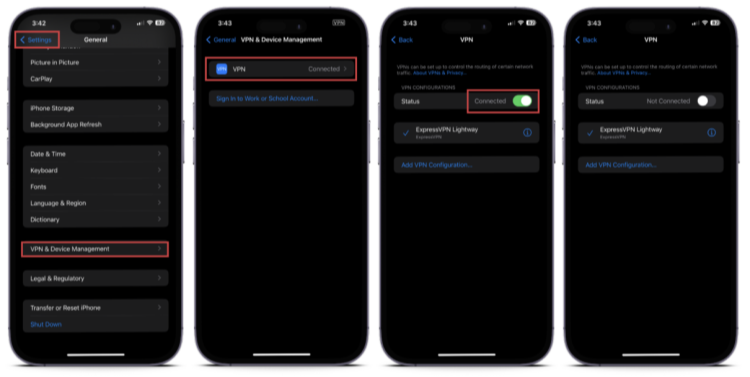takes four taps to turn off the VPN on your iPhone