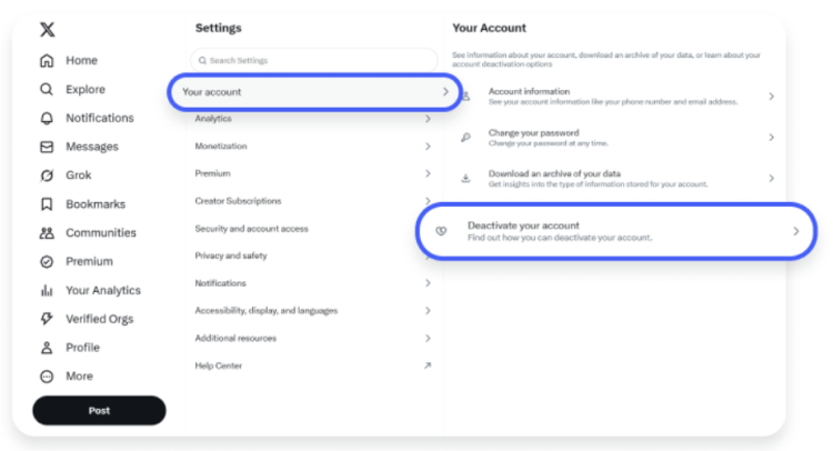 Click "Deactivate your account" in the "Your account" section.