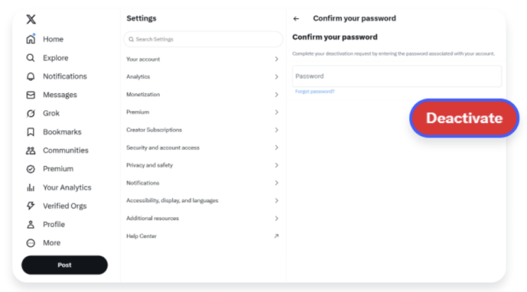 Enter your password and click "Deactivate" again.