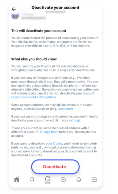 Review the details provided and tap Deactivate.