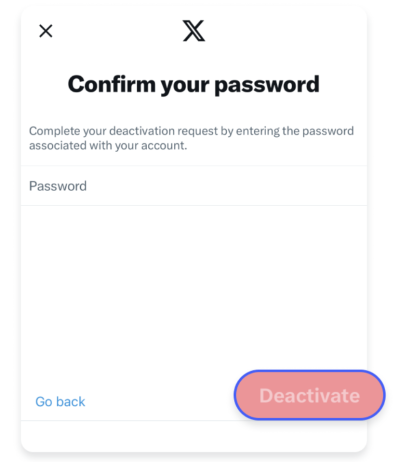When prompted, enter your password and confirm by tapping Deactivate.