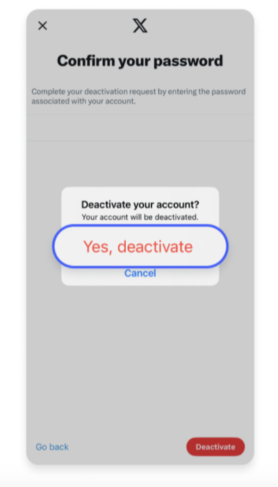  Select Yes, deactivate to complete the process.