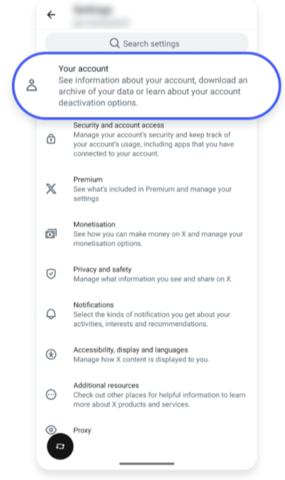 Tap Your account to access further options