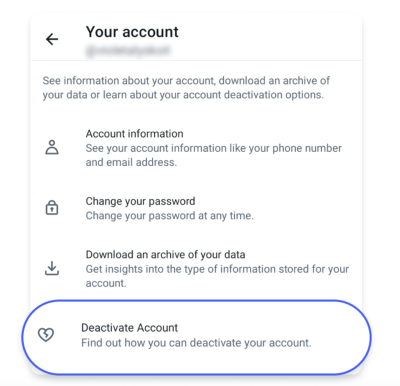 Select Deactivate account from the listed options