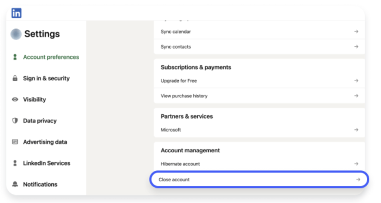 Scroll down to the section called "Account Management" and select "Close Account".