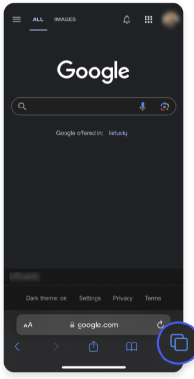 Tap the Tabs button located in the bottom-right corner