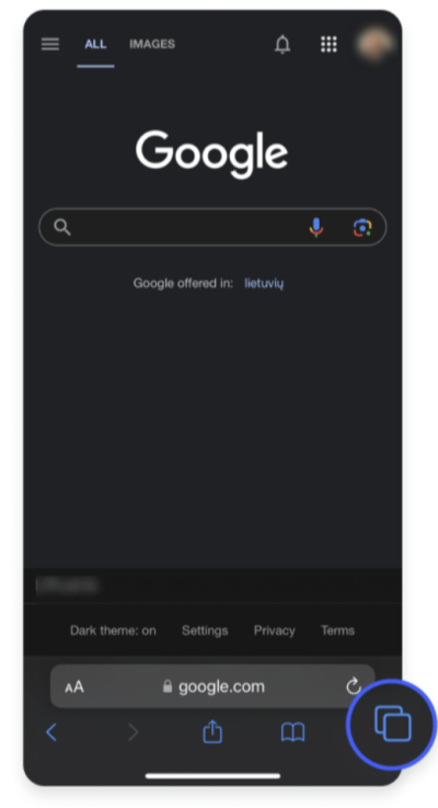 Tap the Tabs button in the bottom-right corner