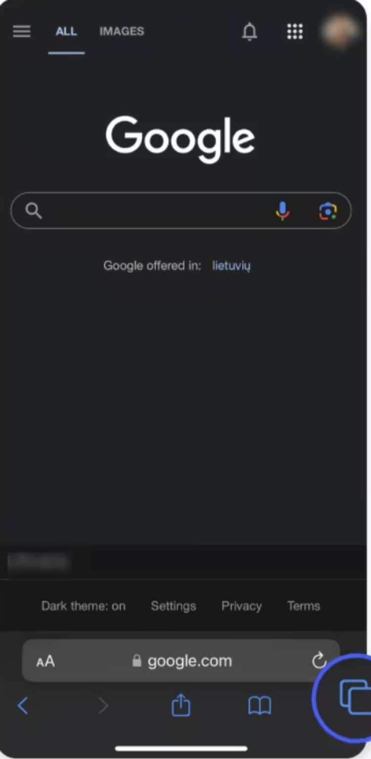 Tap the tabs button in the bottom-right corner of the screen.
