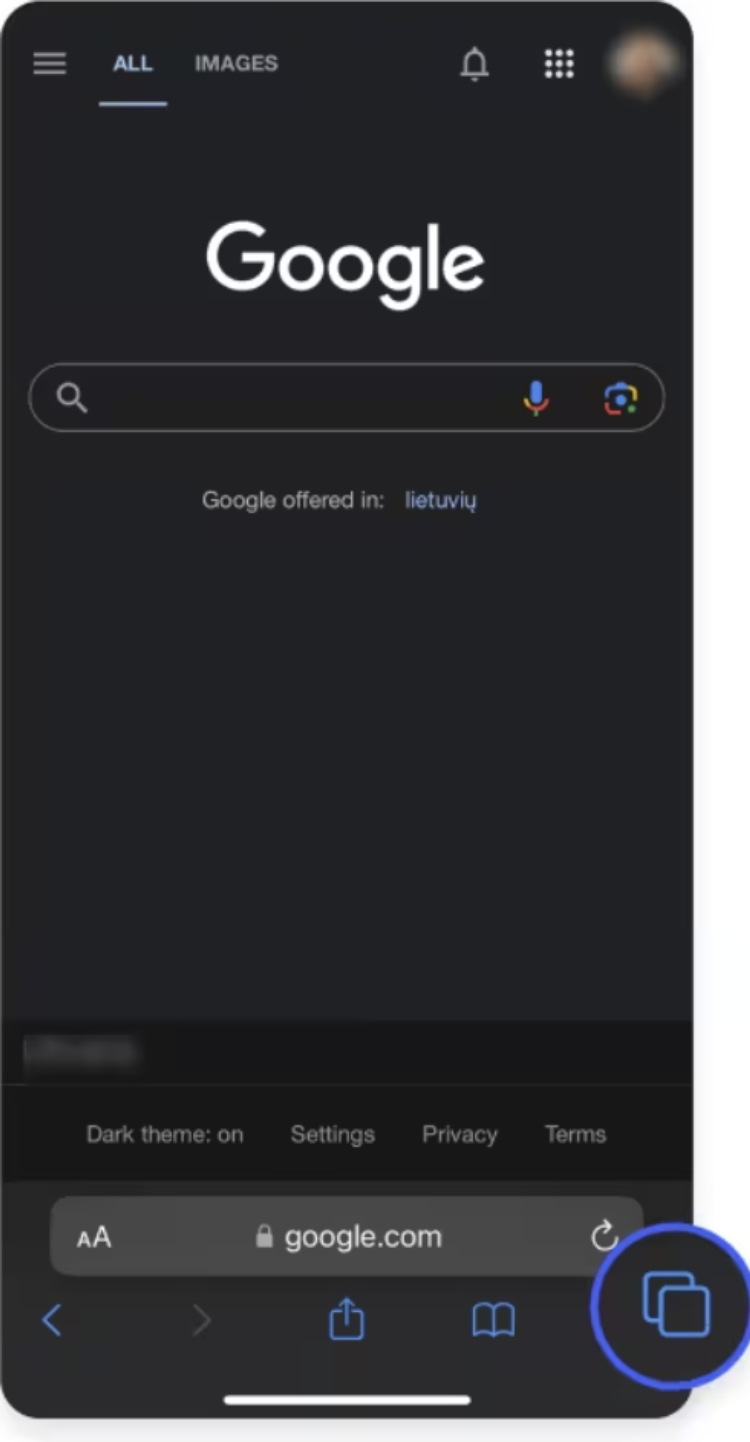 Tap the tabs button in the bottom-right corner of the screen.